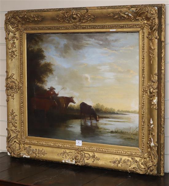 English School, mid 19th century oil on canvas, Farmer and cattle